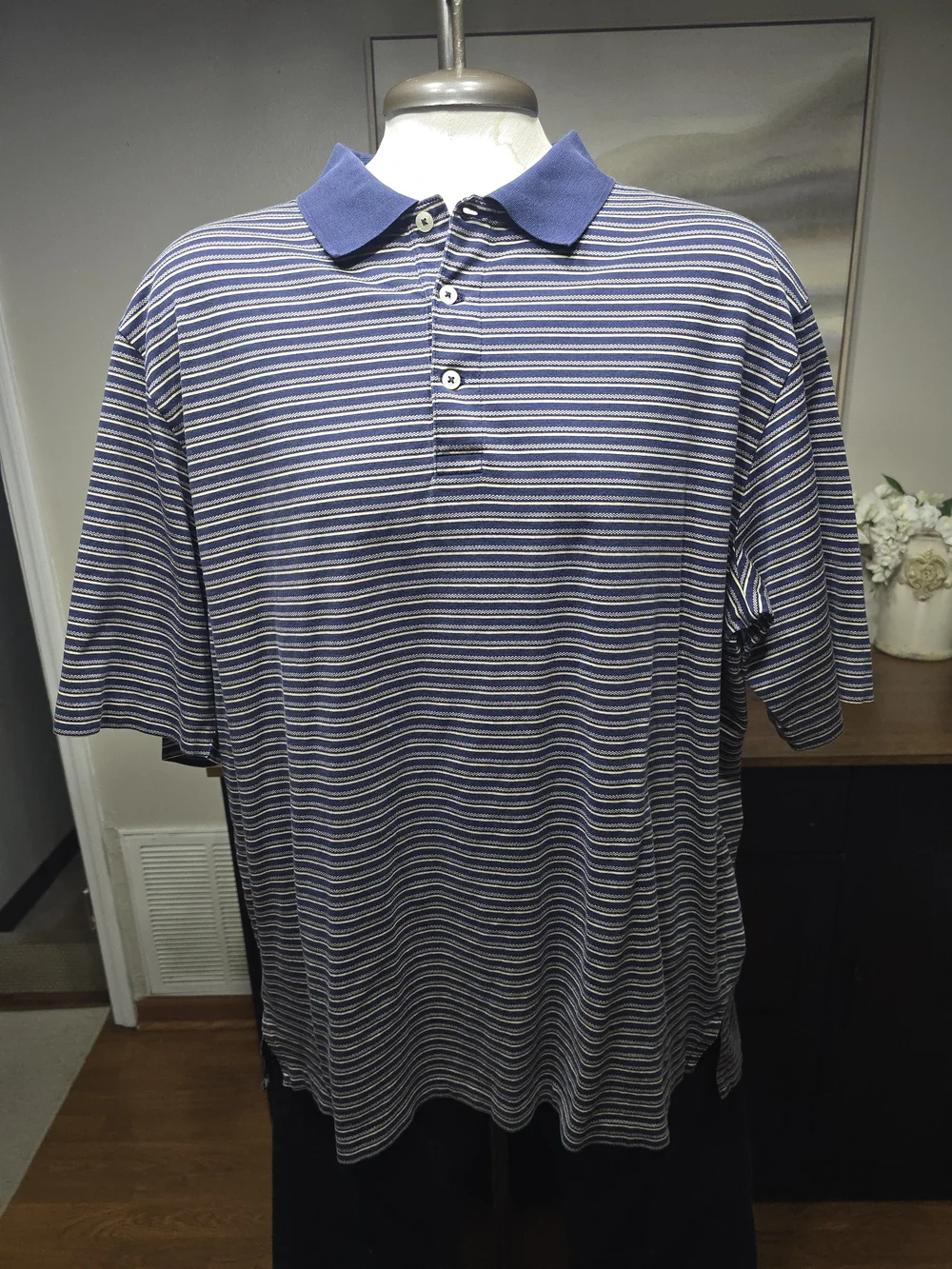 Polo Golf Ralph Lauren Men's Striped Polo Shirt Blue Pima Cotton Size Large
